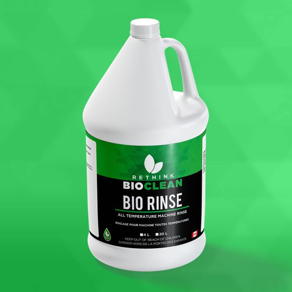 A ReThink BioClean's jug of Bio Rinse dishwashing liquid cleaner.