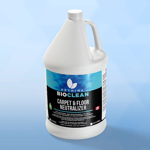 A ReThink BioClean's jug of Carpet and Floor Neutralizer cleaner.