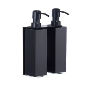 Two ReThink BioClean's black two product shower dispenser.