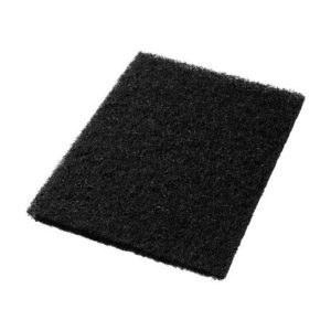 A rectangular floor scrubber pad in black.