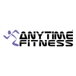 Anytime fitness logo with a figure in purple running.
