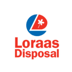 Loraas Disposal logo in red and blue with a white flower.