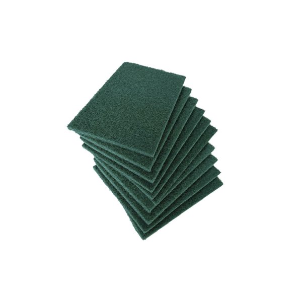 A small tower of green rectangular scouring pad.